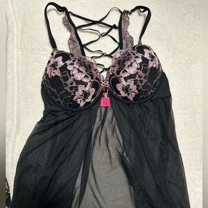 La SENZA Black and Pink Lace Chemise